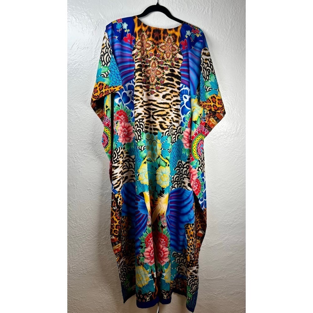 NEW Miss Lavish Muumuu Kaftan Dress Women 6-12 Leopard Floral Mrs Roper Coverup - Picture 2 of 14